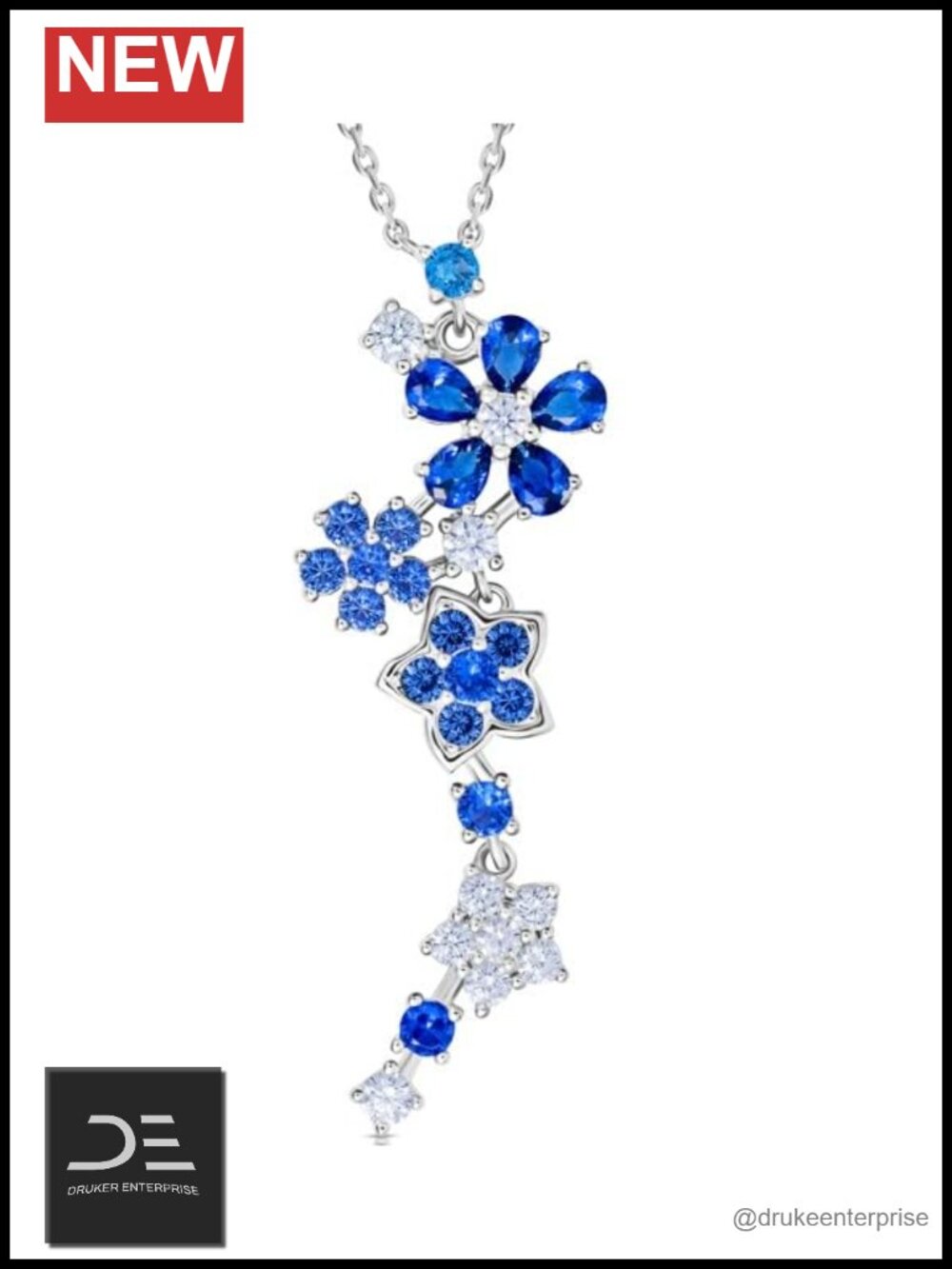 Lab-Grown Sapphire Moissanite Floral Pendant Necklace 925 Sterling Silver